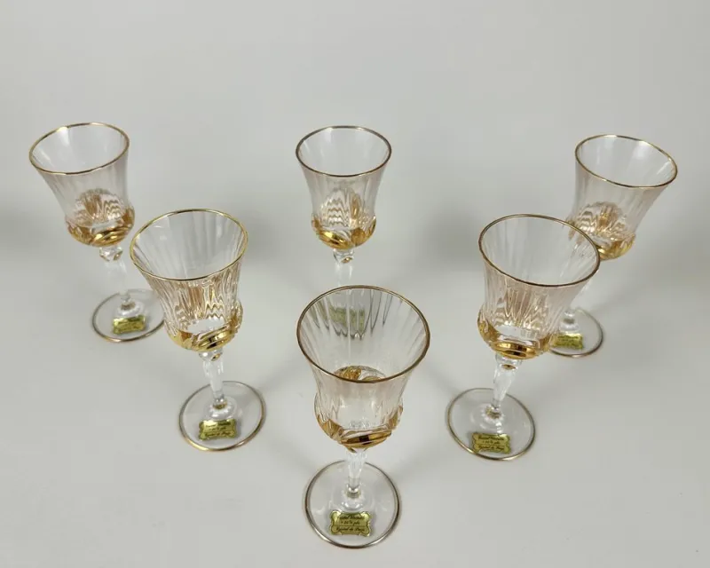 Pamono Vintage Cristal De Paris Gold Trimmed Crystal Wine Glasses, 1980s, Set of 6> Glassware