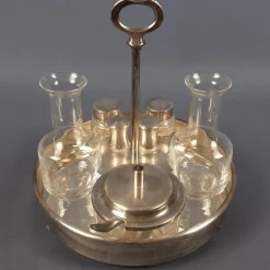 Pamono Vintage Crystal and Silver-Plated Metal Oil and Vinegar with Salt and Pepper Set, 1970s, Set of 5> Dinnerware Accessories
