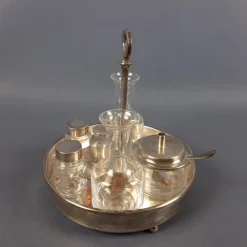 Pamono Vintage Crystal and Silver-Plated Metal Oil and Vinegar with Salt and Pepper Set, 1970s, Set of 5><noscript><img width=