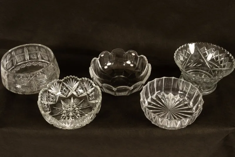 Pamono Vintage Crystal Bowls, 1940s, Set of 5> Bowls