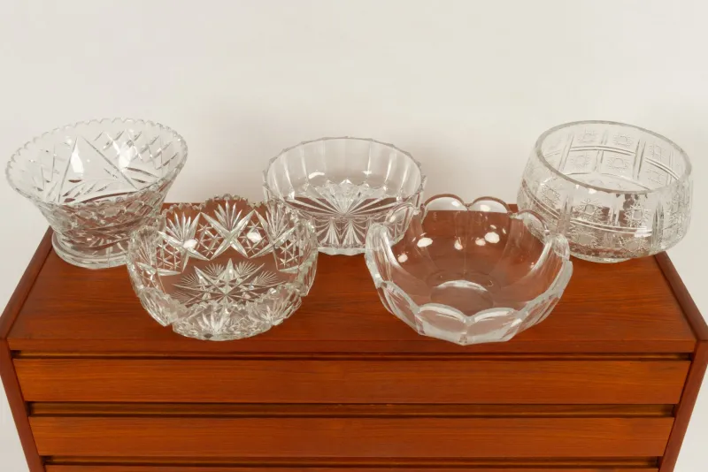 Pamono Vintage Crystal Bowls, 1940s, Set of 5> Bowls