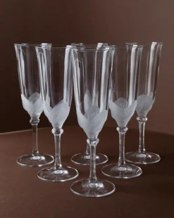 Pamono Vintage Crystal Glass Champagne Glasses by J.G. Durand, 1970s, Set of 6> Glassware