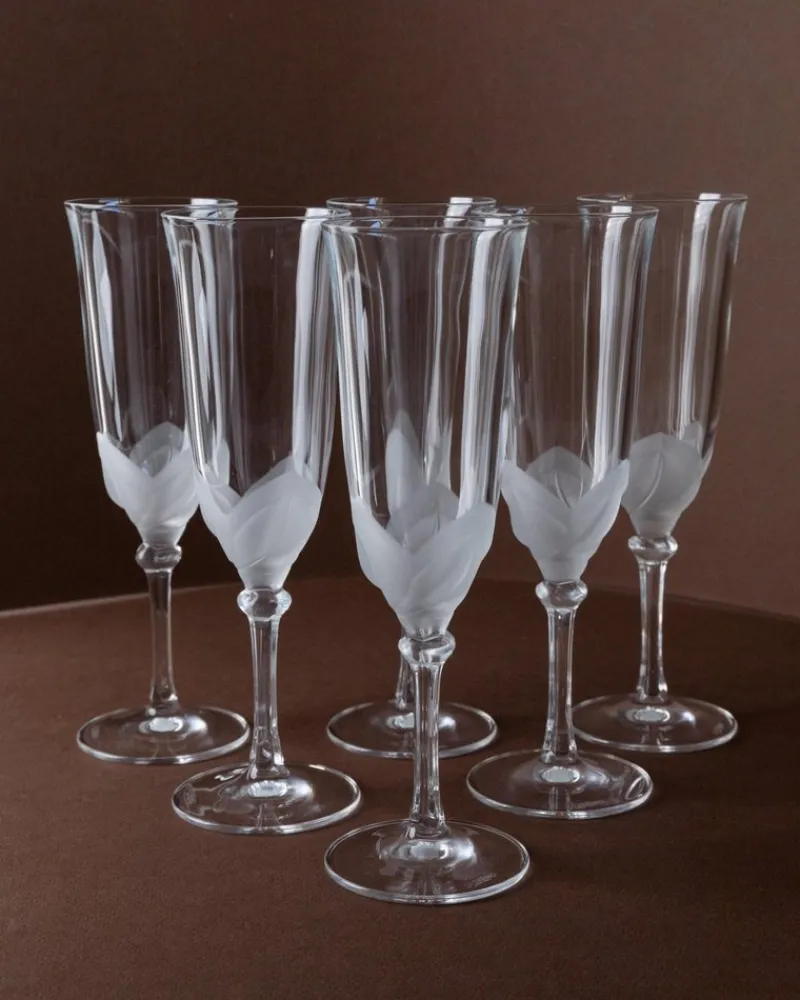 Pamono Vintage Crystal Glass Champagne Glasses by J.G. Durand, 1970s, Set of 6> Glassware
