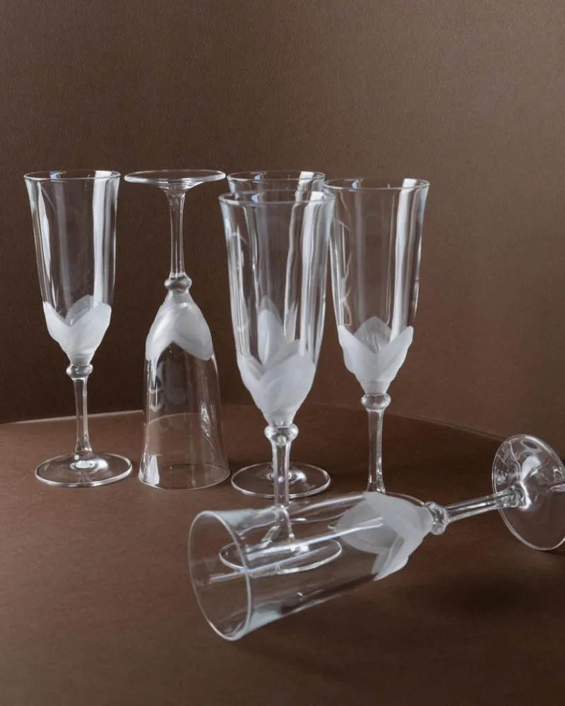 Pamono Vintage Crystal Glass Champagne Glasses by J.G. Durand, 1970s, Set of 6> Glassware