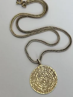 Pamono Vintage 9ct 375 Yellow Gold Ancient Greek Phaistos Disc Necklace><noscript><img width=