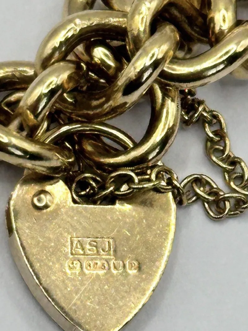 Outlet Pamono Vintage 9ct Gold Heart Padlock Bracelet