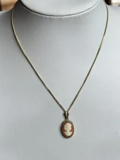 Hot Pamono Vintage 9ct Gold Shell Cameo Pendant Necklace