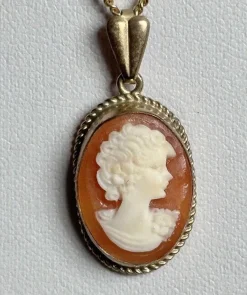 Hot Pamono Vintage 9ct Gold Shell Cameo Pendant Necklace