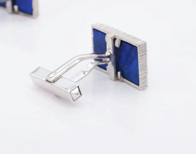 Pamono Vintage 18ct White Gold and Lapis Lazuli Cufflinks, 1970s, Set of 2> Cufflinks