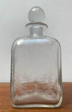 Pamono Vintage Danish Glass Bottle With Engraving