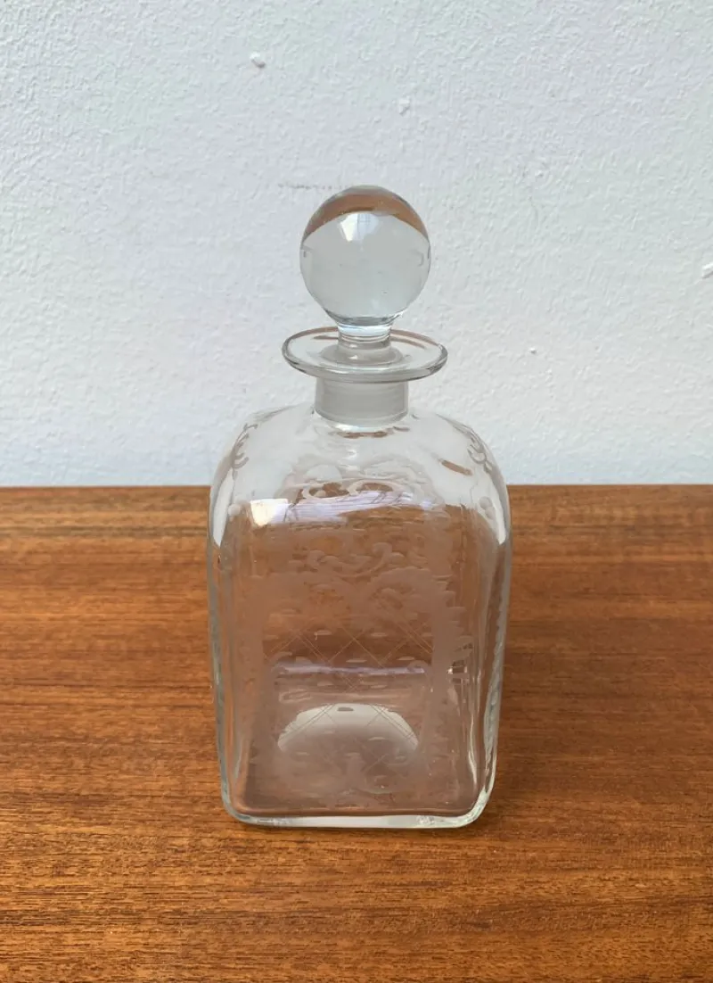 Pamono Vintage Danish Glass Bottle With Engraving
