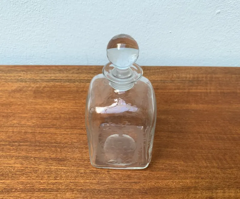 Pamono Vintage Danish Glass Bottle With Engraving