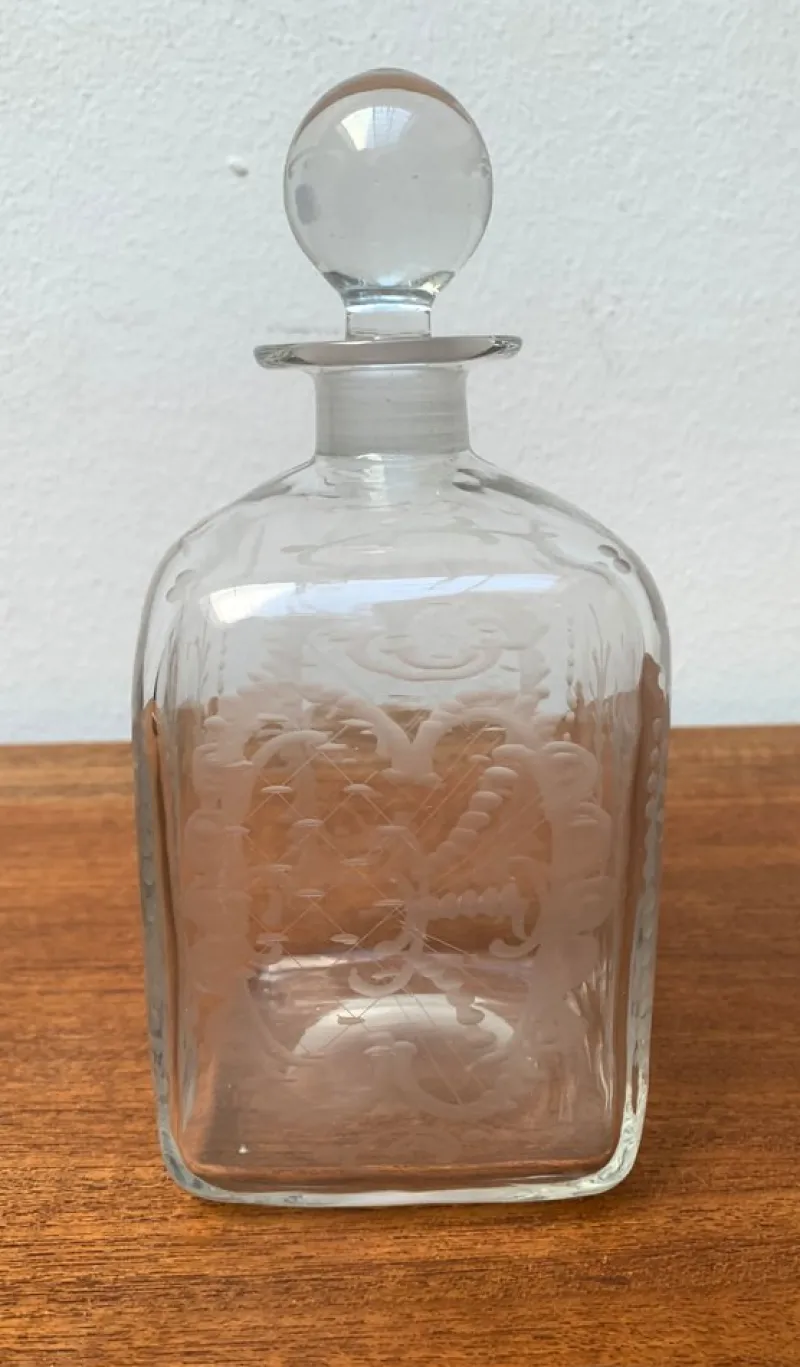 Pamono Vintage Danish Glass Bottle With Engraving