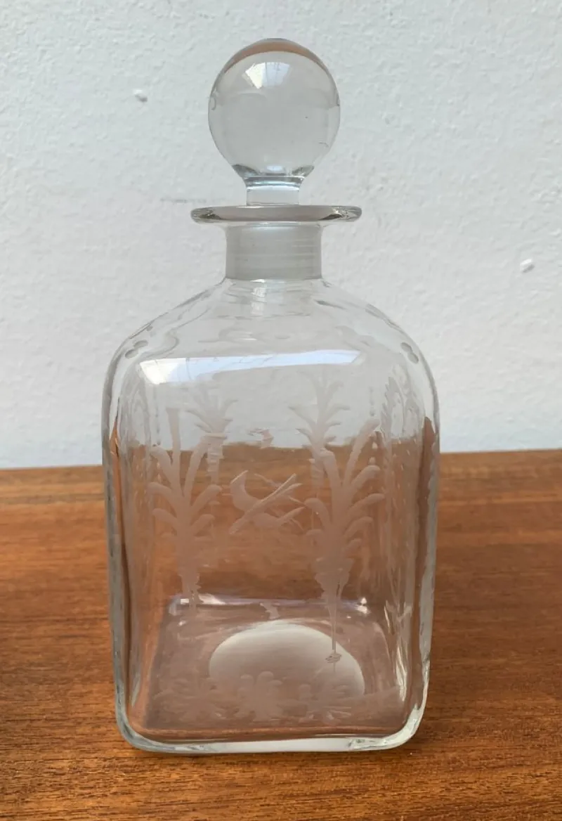Pamono Vintage Danish Glass Bottle With Engraving