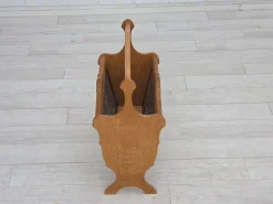Pamono Vintage Danish Newspaper Holder in Oak and Furniture Mesh, 1970s><noscript><img width=