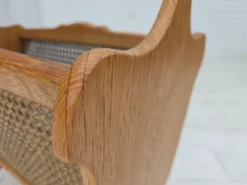 Pamono Vintage Danish Newspaper Holder in Oak and Furniture Mesh, 1970s><noscript><img width=