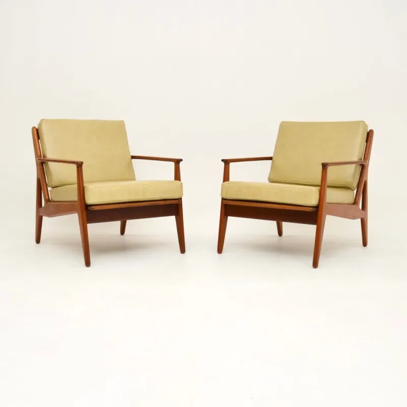 New Pamono Vintage Danish Teak and Leather Armchairs attributed to Arne Vodder, 1960s, Set of 2