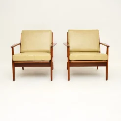 New Pamono Vintage Danish Teak and Leather Armchairs attributed to Arne Vodder, 1960s, Set of 2