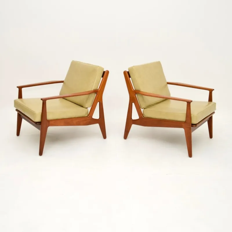 New Pamono Vintage Danish Teak and Leather Armchairs attributed to Arne Vodder, 1960s, Set of 2