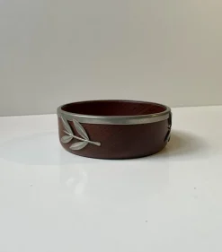 Best Pamono Vintage Danish Teak Bowl with Pewter Flowers, 1960s