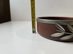 Best Pamono Vintage Danish Teak Bowl with Pewter Flowers, 1960s