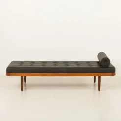 Pamono Vintage Danish Teak Daybed in Black Leather, 1960s><noscript><img width=