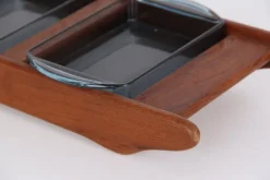 Pamono Vintage Danish Teak Tray with Glass Bowls, Set of 4><noscript><img width=