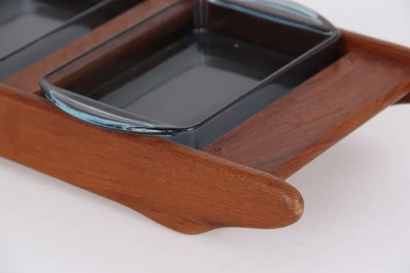 Pamono Vintage Danish Teak Tray with Glass Bowls, Set of 4> Trays