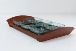 Clearance Pamono Vintage Danish Teak Tray with Glass Bowls from Jens Harald Quistgaard, 1960s, Set of 7