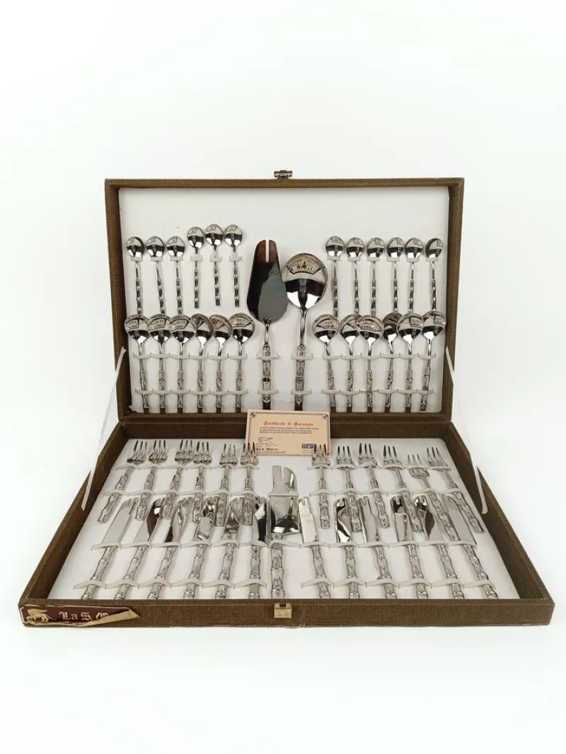 Online Pamono Vintage Dessert Cutlery in Silver-Plated Faux Bamboo, Italy, 1960s, Set of 51