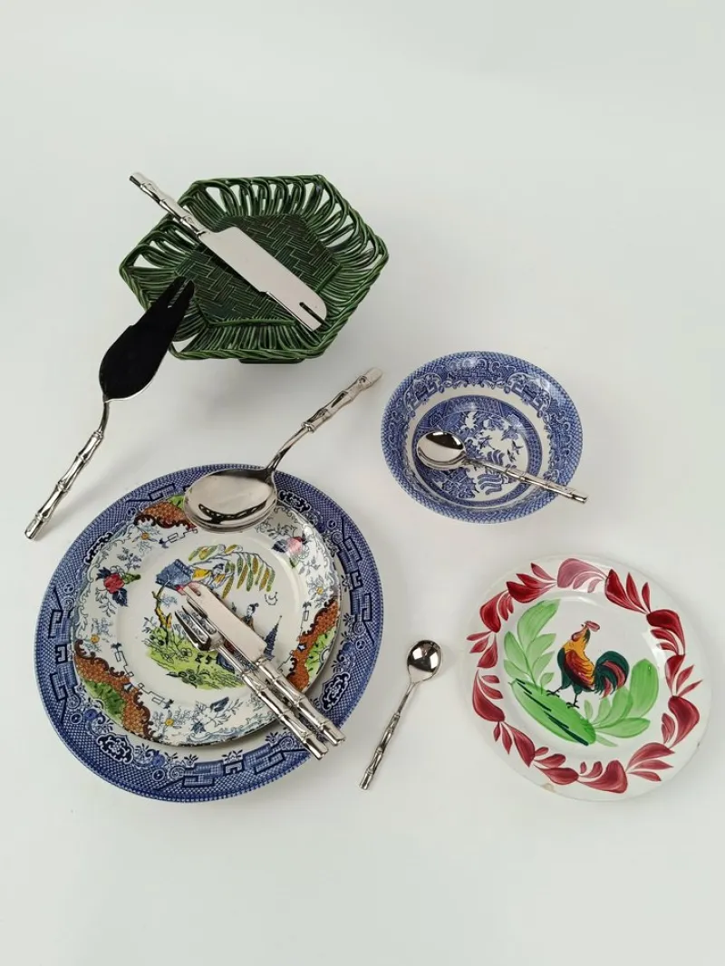 Online Pamono Vintage Dessert Cutlery in Silver-Plated Faux Bamboo, Italy, 1960s, Set of 51