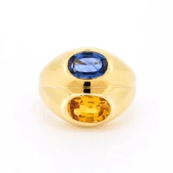Pamono Vintage Double Band Ring in 18K Gold with Yellow and Blue Sapphire, 1980s> Rings