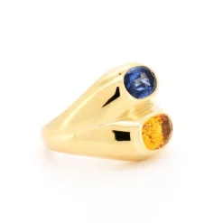 Pamono Vintage Double Band Ring in 18K Gold with Yellow and Blue Sapphire, 1980s><noscript><img width=