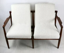 Pamono Vintage Double Sofa Bench in Ivory Bouclé, 1970s><noscript><img width=