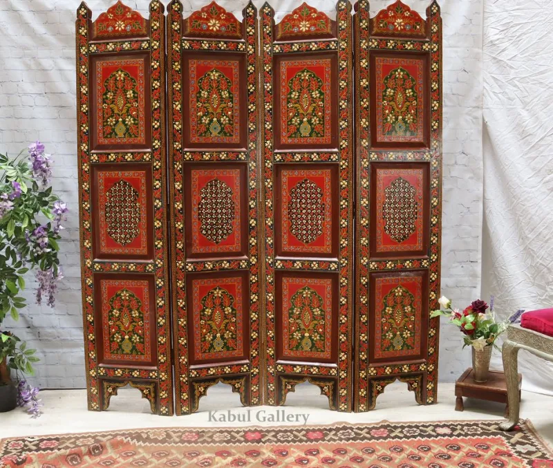 Hot Pamono Vintage Double-Sided Hand Painted Room Divider in Teak, 1980s