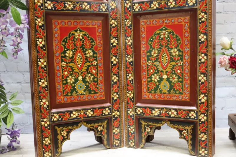Hot Pamono Vintage Double-Sided Hand Painted Room Divider in Teak, 1980s