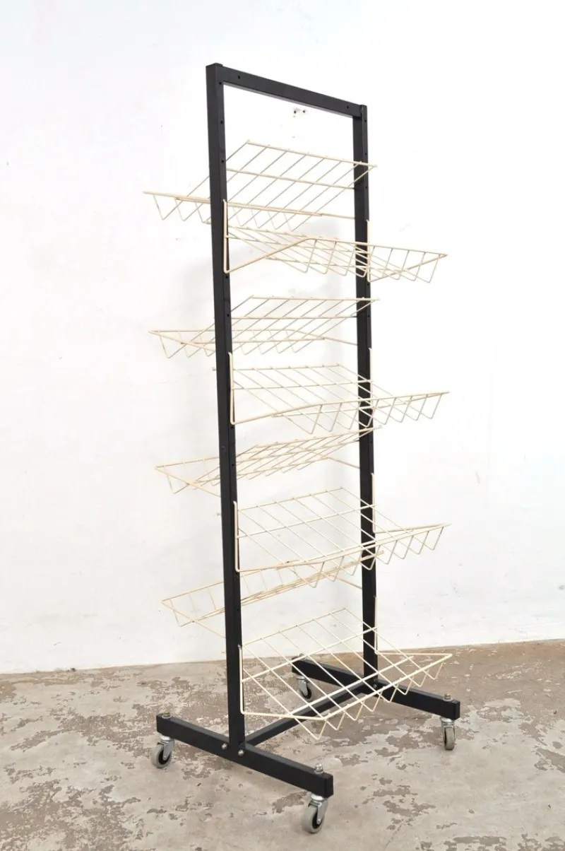 Pamono Vintage Double-Sided Magazine Rack on Wheels, 1960s> Magazine Racks