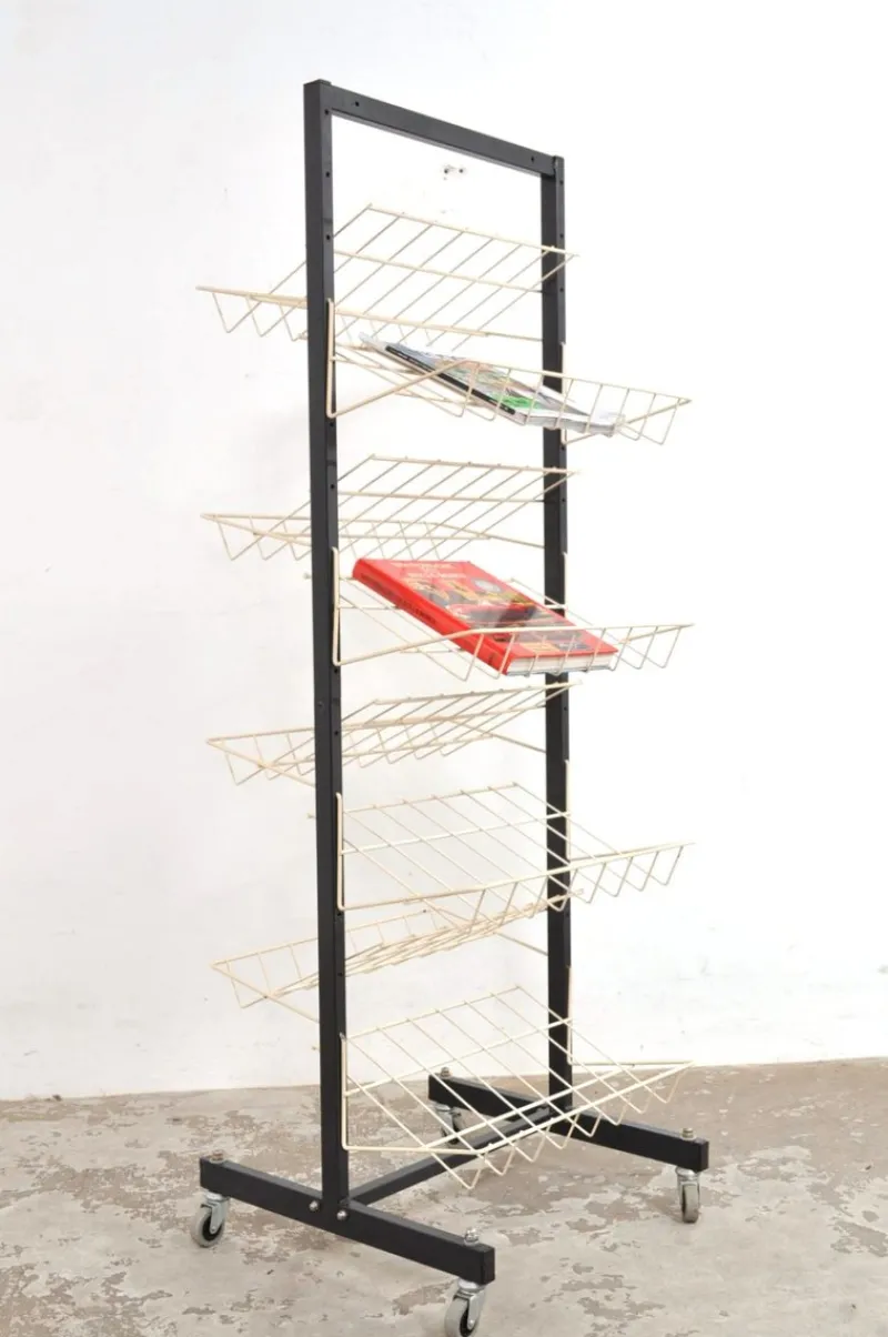 Pamono Vintage Double-Sided Magazine Rack on Wheels, 1960s> Magazine Racks