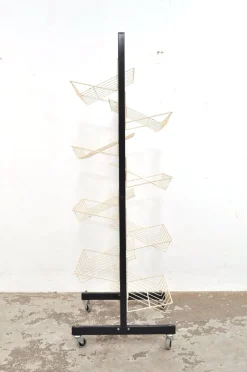 Pamono Vintage Double-Sided Magazine Rack on Wheels, 1960s><noscript><img width=