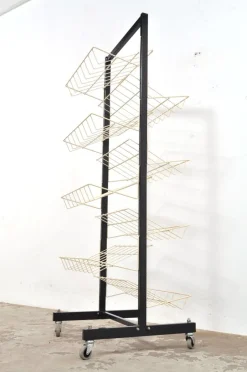 Pamono Vintage Double-Sided Magazine Rack on Wheels, 1960s><noscript><img width=