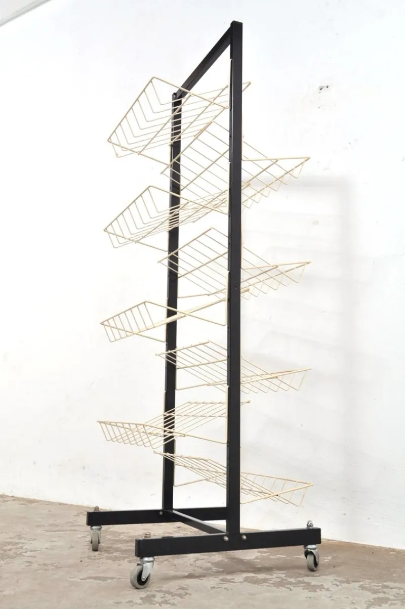 Pamono Vintage Double-Sided Magazine Rack on Wheels, 1960s> Magazine Racks