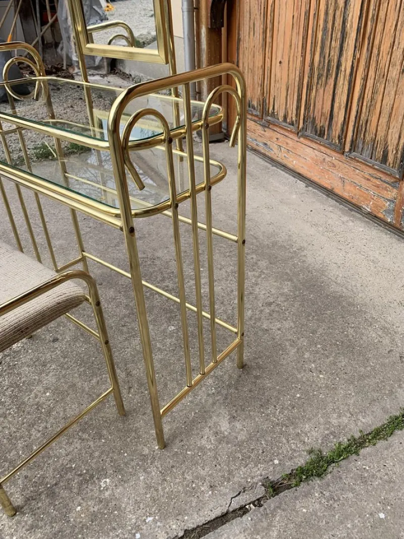 Pamono Vintage Dressing Table and Stool in Brass, 1950s, Set of 2> Dressing Tables