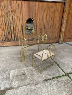 Pamono Vintage Dressing Table and Stool in Brass, 1950s, Set of 2><noscript><img width=