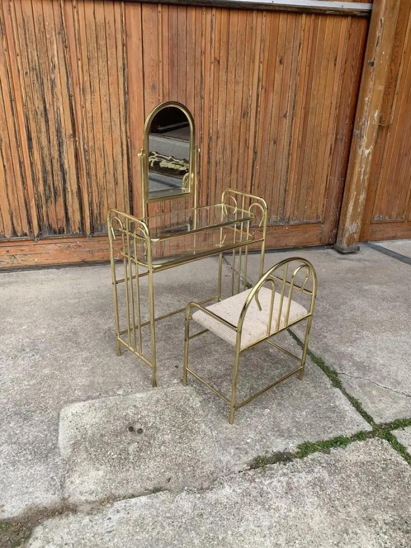 Pamono Vintage Dressing Table and Stool in Brass, 1950s, Set of 2> Dressing Tables