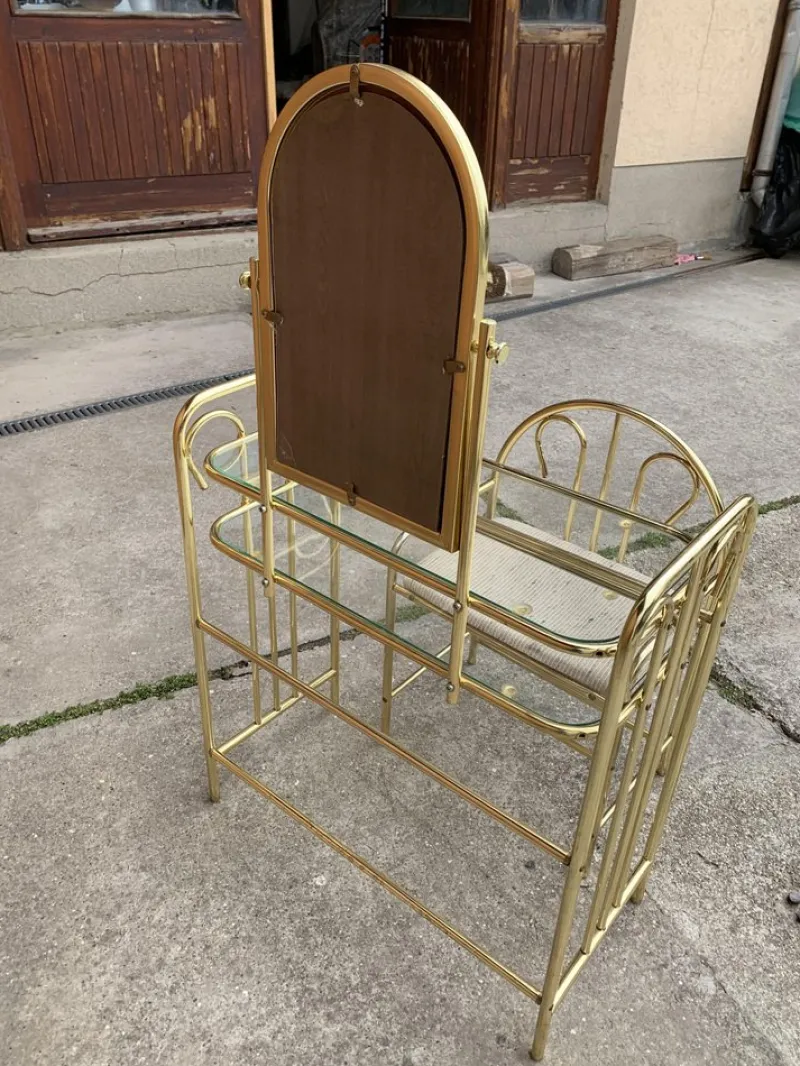 Pamono Vintage Dressing Table and Stool in Brass, 1950s, Set of 2> Dressing Tables