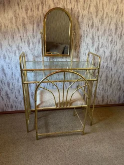 Pamono Vintage Dressing Table and Stool in Brass, 1950s, Set of 2> Dressing Tables
