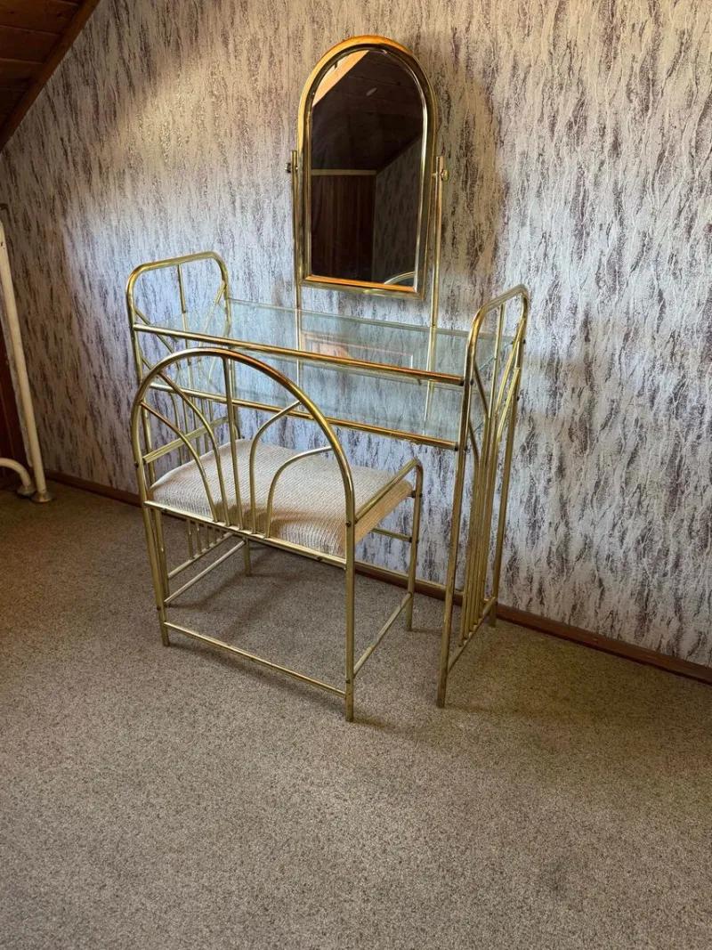 Pamono Vintage Dressing Table and Stool in Brass, 1950s, Set of 2> Dressing Tables