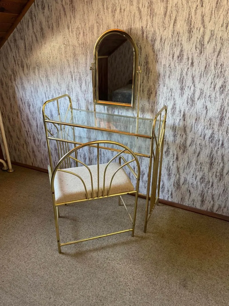 Pamono Vintage Dressing Table and Stool in Brass, 1950s, Set of 2> Dressing Tables
