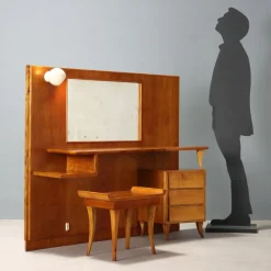 Pamono Vintage Dressing Table in Oak Veneer and Glass, 1960s> Dressing Tables