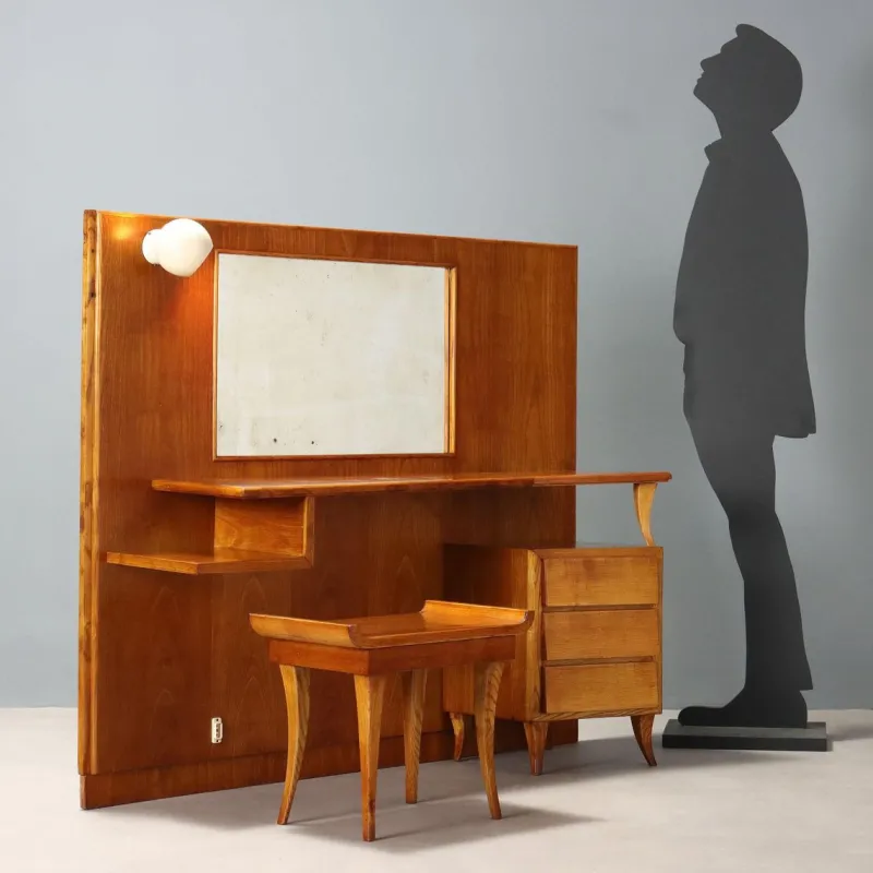 Pamono Vintage Dressing Table in Oak Veneer and Glass, 1960s> Dressing Tables
